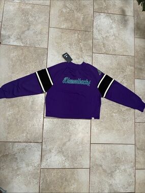 Diamond Supply Co. Purple Crewneck with Black & White Sleeve Stripes